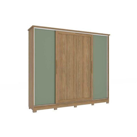 Guarda Roupa Casal 4 Portas de Correr e 4 Gavetas C/ Pés Cb03n565 Nogueira/macadamia/verde Oliva -