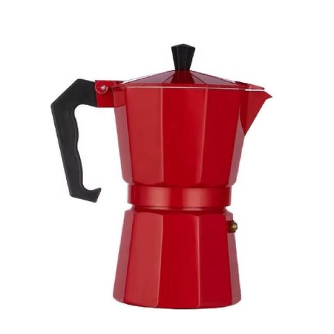 Cafeteira Italiana Vermelha 6 Xícaras Moka Grande Café Expresso Manual Premium Vintage de Luxo