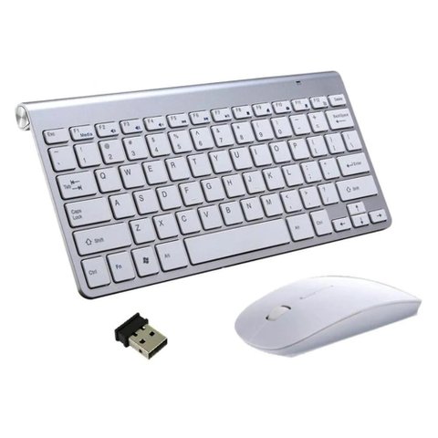 Kit Teclado Slim com Mouse sem Fio 2.4g Ultra Fino Prata