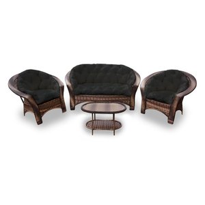 Conjunto de Sofá Fibra Sintética Cairo - 1 Sofá 2 L + 2 Poltronas + 1 Mesa Centro - Tecido Duna Pret