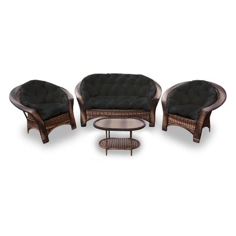Conjunto de Sofá Fibra Sintética Cairo - 1 Sofá 2 L + 2 Poltronas + 1 Mesa Centro - Tecido Duna Pret