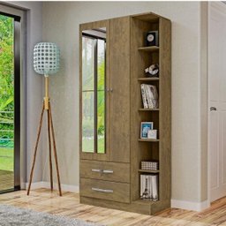 Guarda-Roupa Solteiro 2 Espelhos 2 Portas 2 Gavetas e Prateleiras Moju Mapi Móveis - 1