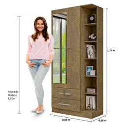 Guarda-Roupa Solteiro 2 Espelhos 2 Portas 2 Gavetas e Prateleiras Moju Mapi Móveis - 5