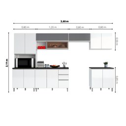 Armário De Cozinha 6 Peças Completa Evidence Branco / Prata - 14