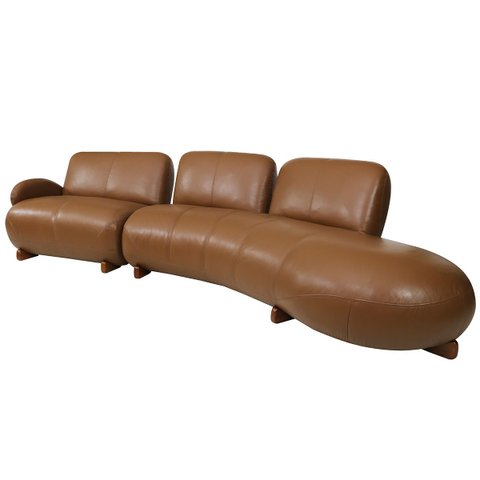 Sofá de Couro Onix 4 Lugares com Chaise Direita Brown - Mempra