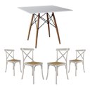 Ver imagem 1 de Conjunto de Mesa Eiffel Quadrado Tampo de Madeira 90cm Branco com 4 Cadeiras Katrina Branca Assento
