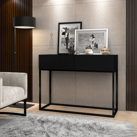 Aparador Industrial Robusto com Base em Metal Eros Moderno:preto