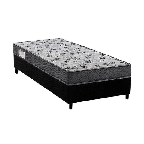 Cama Box Solteiro: Colchão Anatômico Ortobom D33/EP Fort Tech ISO 100 + Base CRC Suede Black(
