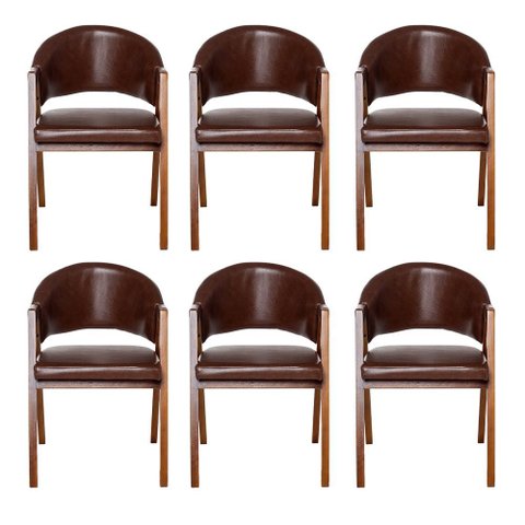 Kit 6 Cadeiras Sala de Jantar Premium com Braço Madeira Maciça Movellu Home