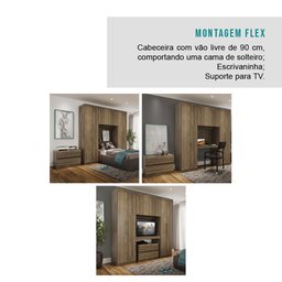 Guarda Roupa Solteiro 6 Portas, 2 Gavetas, Escrivaninha e Gaveteiro Porto Móveis Carraro - 7