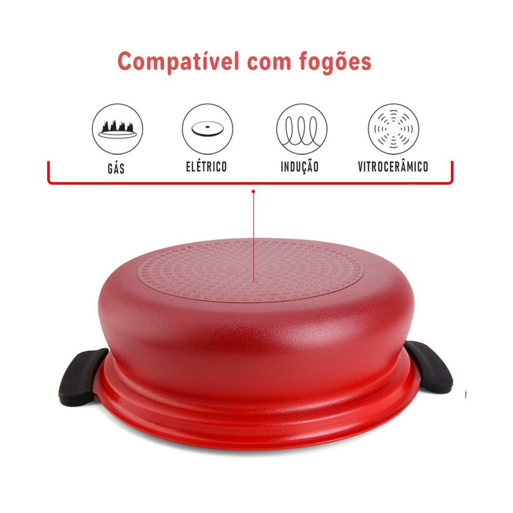 Caçarola Antiaderente Cerâmica Caldeirão 22cm Vermelho Tampa - 2