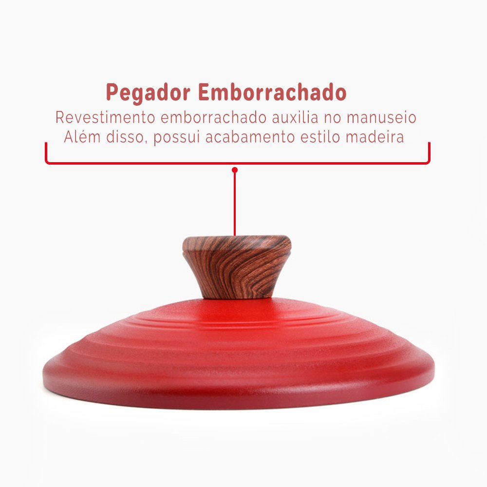 Caçarola Antiaderente Cerâmica Caldeirão 22cm Vermelho Tampa - 6