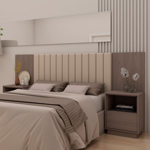 Cabeceira Casal Extensível com Mesa de Cabeceira - Liz - Robel Móveis - Cappuccino