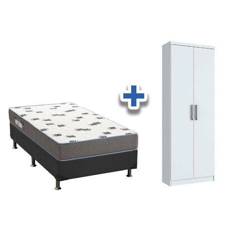 Cama Box Solteiro CRC + D33 Ortobom + Armário Multiuso Margarida Branco