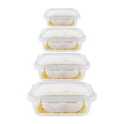 Kit 4 Potes Hermético Vidro Marmita 370 640 1040 1520ml - 1