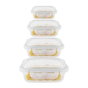Kit 4 Potes Hermético Vidro Marmita 370 640 1040 1520ml