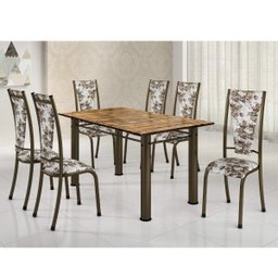 Conjunto Sala de Jantar com Mesa Tampo de Madeira e 6 Cadeiras Dubai Espresso Móveis - 1