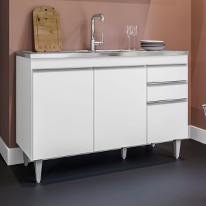 Balcao Pia Gabinete Cozinha 120cm S/tampo 3 Portas 2 Gavetas Cor,:branco