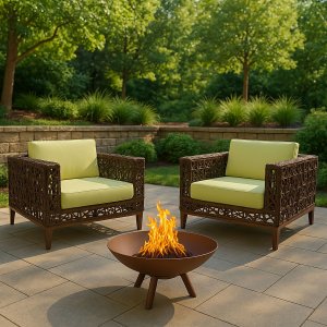 Jogo 2 Poltronas Área Externa Jardim com Lareira de Ferro