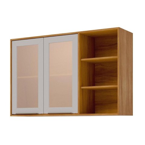 Armário Aéreo Cozinha Modulado Brilhante C/ 2 Portas 120cm Cinamomo/off White - Mgm