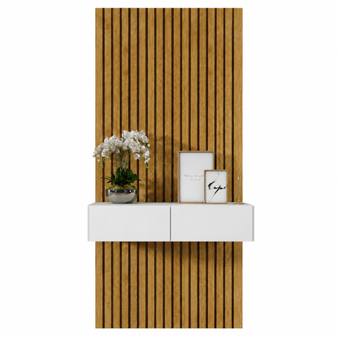 Aparador Suspenso 90cm com Painel Ripado MDF Decorativo Sala:Branco