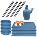 Ver imagem 1 de Kit Sushi Comida Japonesa Porcelana 4 Pessoas Azul Mesclado 9 peças + Hashi Molheira 110mL Prattos