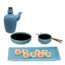 Ver imagem 5 de Kit Sushi Comida Japonesa Porcelana 4 Pessoas Azul Mesclado 9 peças + Hashi Molheira 110mL Prattos