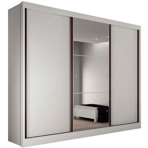 Guarda Roupa Casal 3 Portas de Correr e 8 Gavetas c/ 1 Espelho Diamond Plus Branco - Novo Horizonte