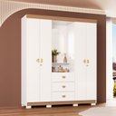 Ver imagem 1 de Guarda-Roupa Casal Capelinha 4 Portas 3 Gavetas Espelho Aurora Branco Camarim