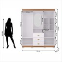Ver imagem 3 de Guarda-Roupa Casal Capelinha 4 Portas 3 Gavetas Espelho Aurora Branco Camarim