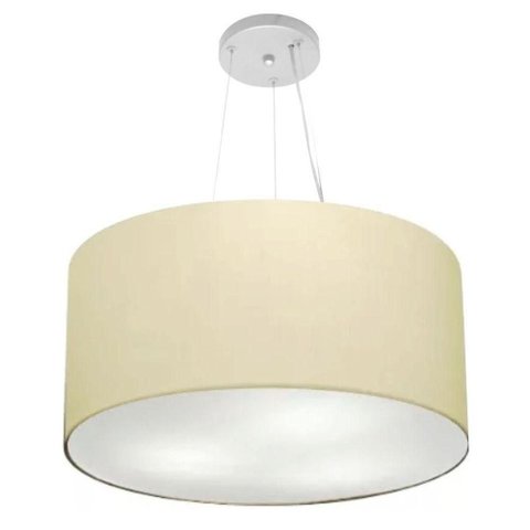 Lustre Pendente Cilíndrico Vivare Md-4189 Cúpula em Tecido 50x30cm - Bivolt Algodão-crú 127/220v