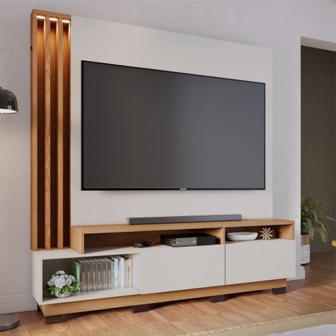 Home para TV 75 Polegadas Oliver Off-White Matte Freijo