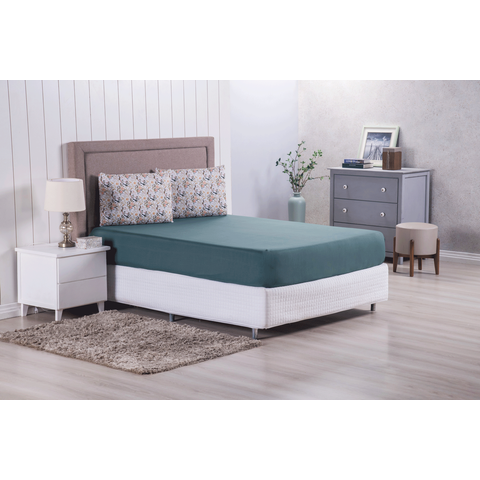 Jogo de Cama Lençol com Elástico 3 Peças Casal Padrão Modern Percal de Poliéster 300 Fios Verde