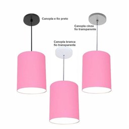 Luminária Pendente Md-4102 Cúpula em Tecido Cor Rosa-tela Cor da Canopla Canola Preta e Fio Preto - 4