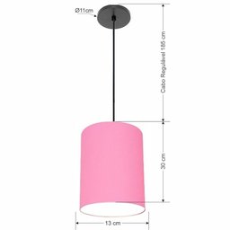 Luminária Pendente Md-4102 Cúpula em Tecido Cor Rosa-tela Cor da Canopla Canola Preta e Fio Preto - 2