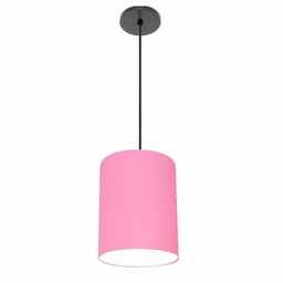 Luminária Pendente Md-4102 Cúpula em Tecido Cor Rosa-tela Cor da Canopla Canola Preta e Fio Preto - 1