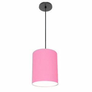 Luminária Pendente Md-4102 Cúpula em Tecido Cor Rosa-tela Cor da Canopla Canola Preta e Fio Preto