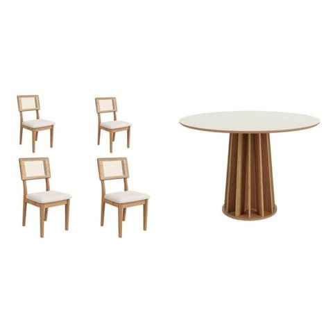 Conjunto de Mesa de Jantar com 4 Cadeiras Marrom/Off White/Freijó