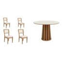Ver imagem 1 de Conjunto de Mesa de Jantar com 4 Cadeiras Marrom/Off White/Freijó