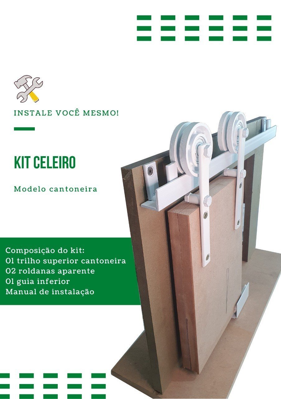 Kit p/ Porta Celeiro 2 Roldanas Aparente - Cantoneira 2,00 M - Branco - Al-Fer - 5