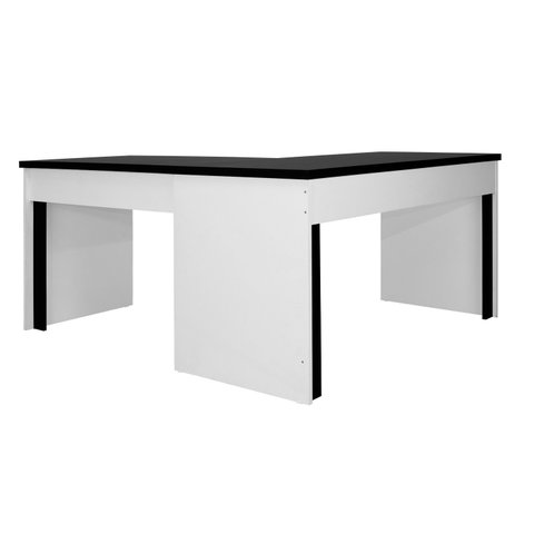 Mesa de Escritório de Canto 140x100x45 Cm Casavezi Branco com Preto