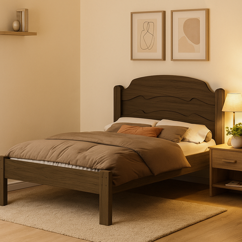 Cama de Casal em Madeira Mdf Iris Reforçada Estilo Moderno para Quarto Tradicional:castanho