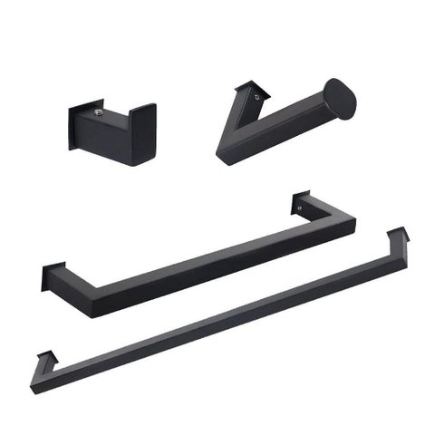 Kit de Acessórios para Banheiro com 4 Peças em Aço Inox Black Matte Preto Fosco
