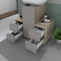 Gabinete Banheiro Coluna para Encaixe Madeirado / Cinza - 2