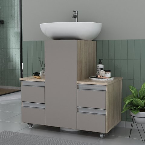 Gabinete Banheiro Coluna para Encaixe Madeirado / Cinza