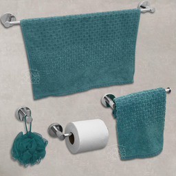 Jogo de Acessórios para Banheiro Kit Porta Toalha Aço Inox 4 Peças Papeleira Cabide Suporte - 2