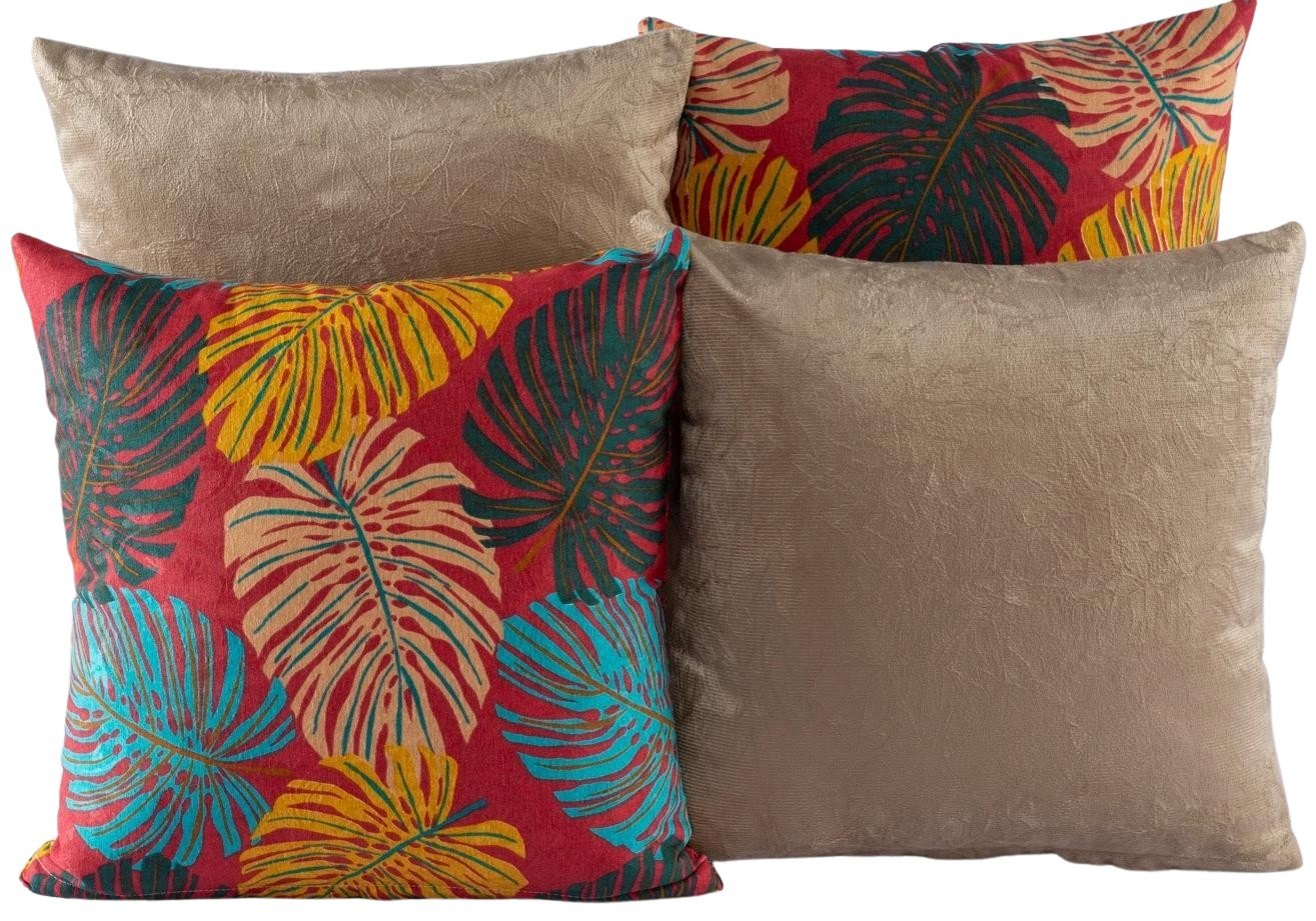 Kit 4 Almofadas para Sofá Folhas Coloridas com Cáqui - 1