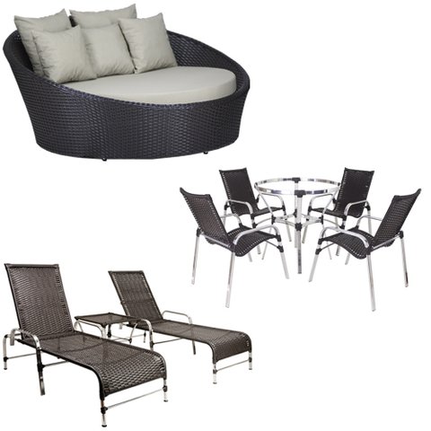 Kit 4 Cadeiras e Mesa 2 Espreguiçadeiras 1 Chaise Alumínio Trama Original