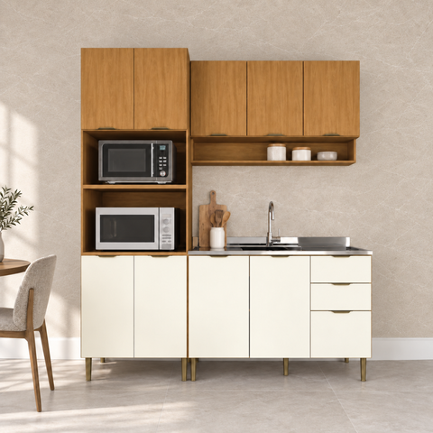 Cozinha Completa Modulada Safira MDF Nature Off White 190x220cm Casamia