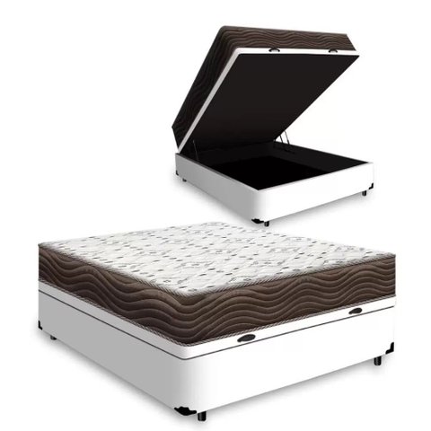Cama Box Baú Casal Branco Colchão Iso 150 D45 - Ortobom